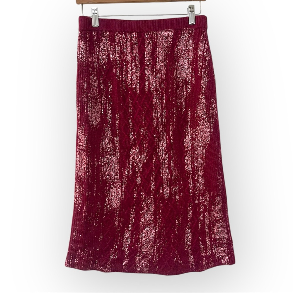 Anthropologie Rue Shimmer Sweater Midi Skirt burgundy Size XSP
